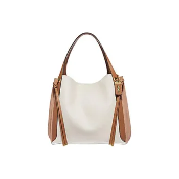 COACH Harmony Leather Suede Bonded One Shoulder Handbags Large Size Women's Brown Chalk White