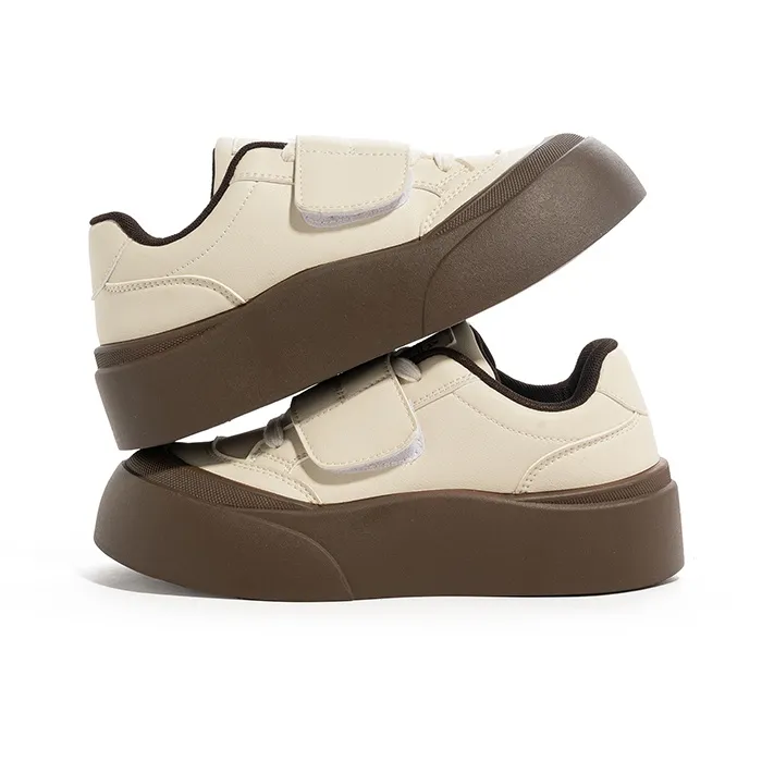 BABAYA KIDS Anti Slip Wear Resistant Lightweight Breathable Low Top Skateboard Shoes Women's Beige-3