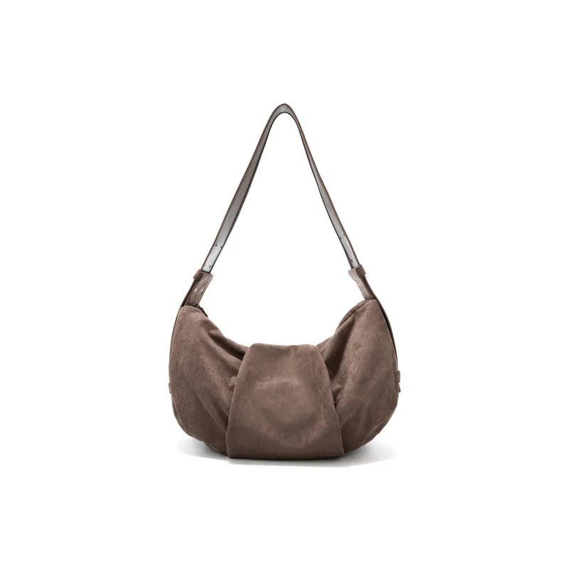 Yawei Kuroda Suede Hobo Bag Shoulder Bag Crossbody Bag Large Size Unisex Coffee-1