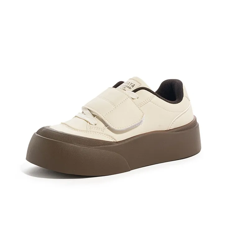 BABAYA KIDS Anti Slip Wear Resistant Lightweight Breathable Low Top Skateboard Shoes Women's Beige-1