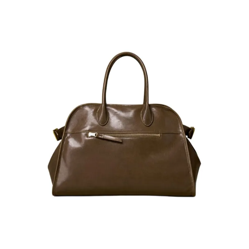 KAISER Cow Leather Shoulder Bag, Crossbody Bag, Handbag Large Size Women's Cognac/Black/Khaki-6