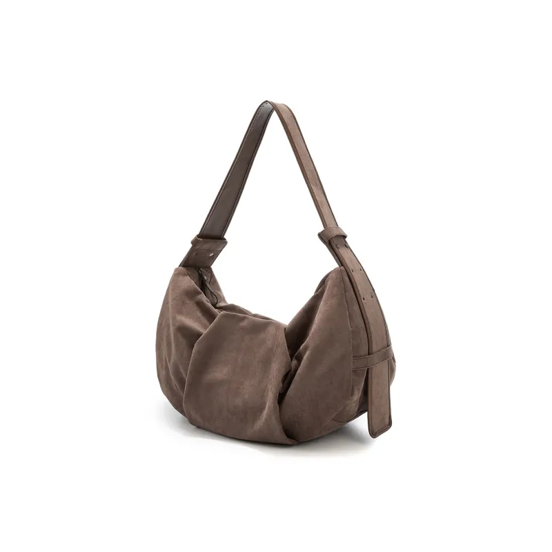 Yawei Kuroda Suede Hobo Bag Shoulder Bag Crossbody Bag Large Size Unisex Coffee-2