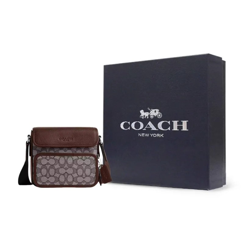 COACH Sullivan Jacquard With Leather Shoulder Bag Crossbody Bag Small Size Men's Oak And Maple Wood Color-6