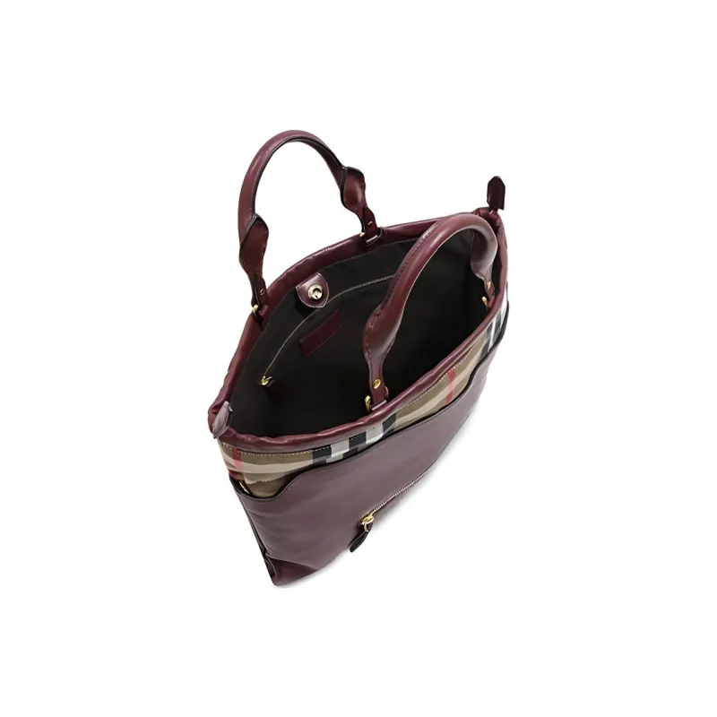 Burberry Cowhide Patchwork Canvas Canvas Bag Portable Crossbody Bag Shoulder Bag Small Size Women's Brown-3