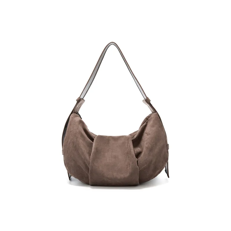 Yawei Kuroda Suede Hobo Bag Shoulder Bag Crossbody Bag Large Size Unisex Coffee-5