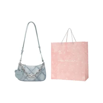 MEXICAN Polyurethane Leather Baguette Bag, Shoulder Bag, Crossbody Bag, Pochette Regular Women's Gray Blue/Apricot