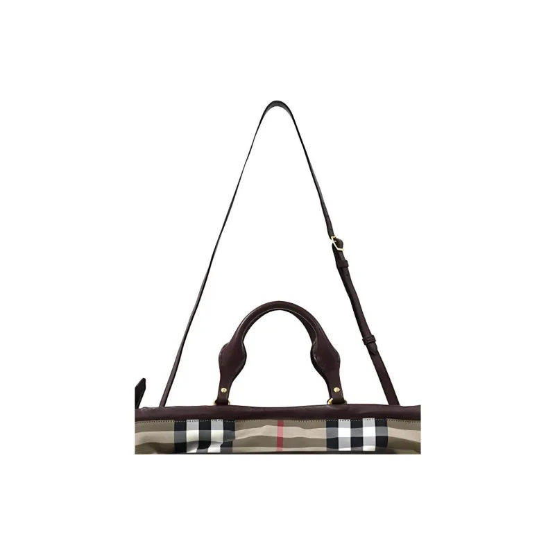 Burberry Cowhide Patchwork Canvas Canvas Bag Portable Crossbody Bag Shoulder Bag Small Size Women's Brown-4