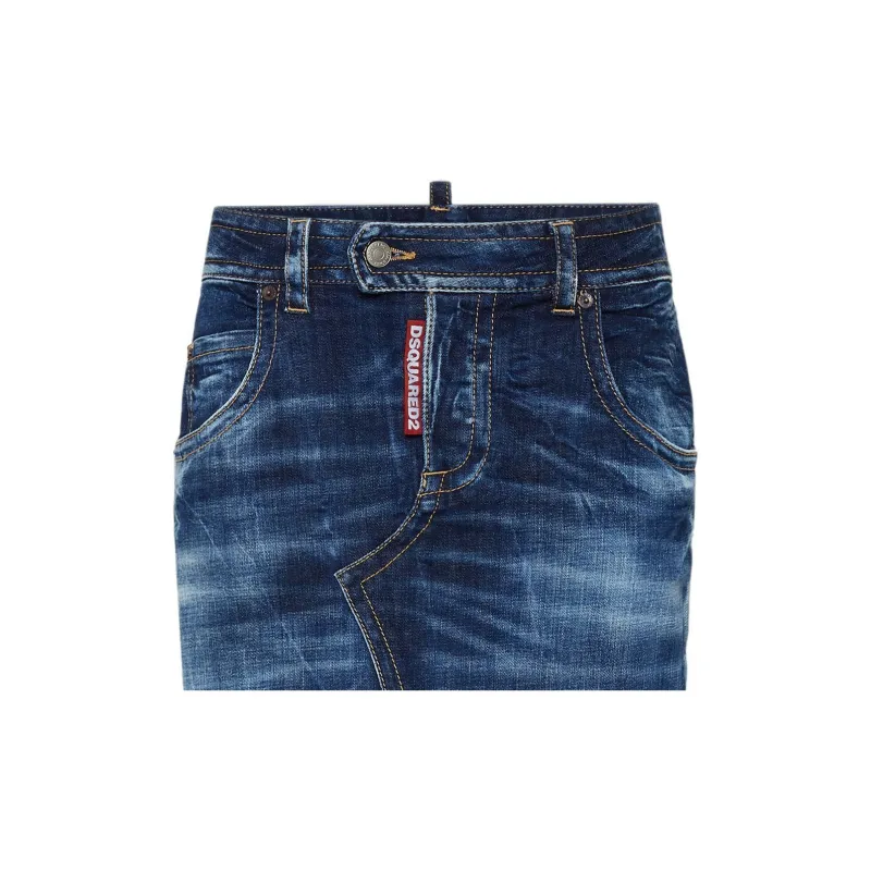 DSQUARED 2 Medium Wash Front Split Jean Skirt-2