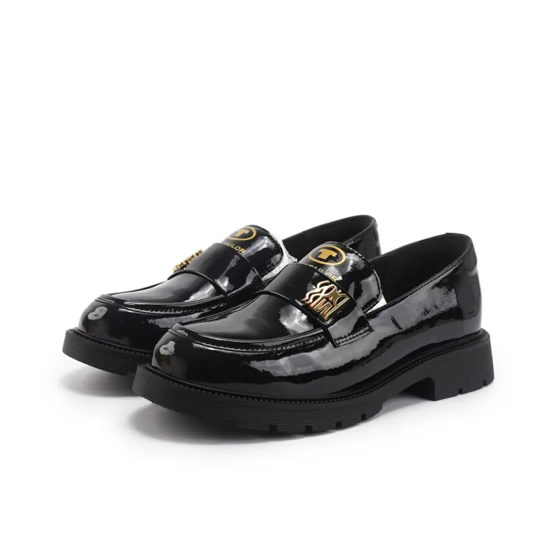 TOM TAILOR Modern Glossy Black Platform Slip on Loafers 3cm Women's Black-2