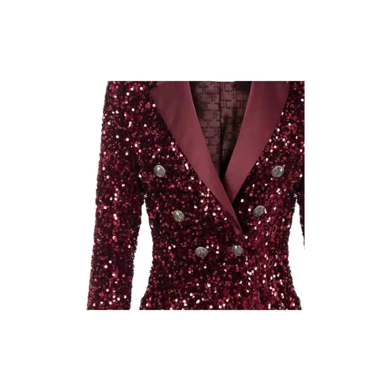 Elisabetta Franchi Double Breasted Sequin Embellished Blazer-5