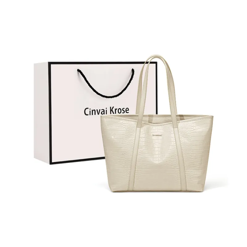 Simvay Clos PU Bonded Synthetic Leather Portable Tote Shoulder Bag Tote Shopping Bag Large Size Women's Black/Ecru-5
