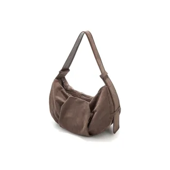 Yawei Kuroda Suede Hobo Bag Shoulder Bag Crossbody Bag Large Size Unisex Coffee