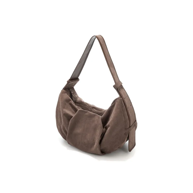 Yawei Kuroda Suede Hobo Bag Shoulder Bag Crossbody Bag Large Size Unisex Coffee-0