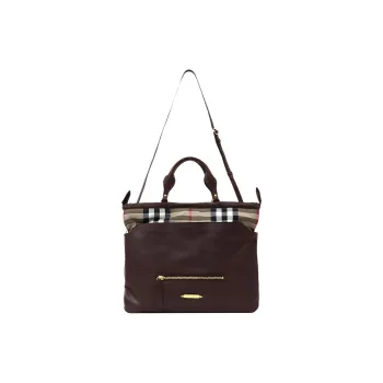 Burberry Cowhide Patchwork Canvas Canvas Bag Portable Crossbody Bag Shoulder Bag Small Size Women's Brown