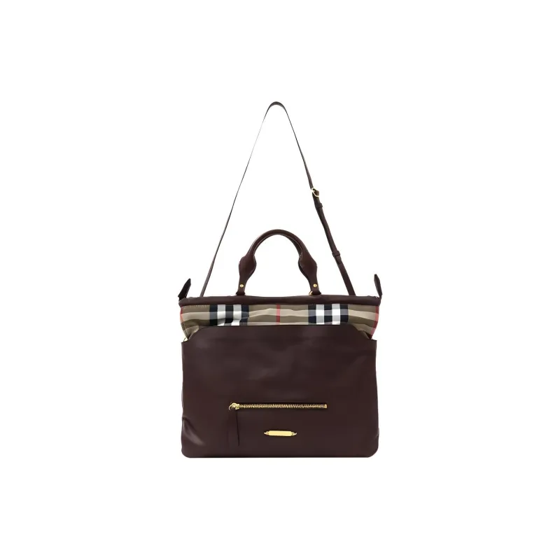 Burberry Cowhide Patchwork Canvas Canvas Bag Portable Crossbody Bag Shoulder Bag Small Size Women's Brown-0