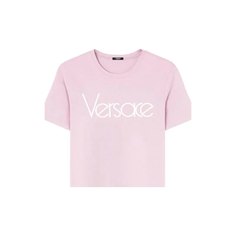 VERSACE Logo Embroidered Crewneck T Shirt-5