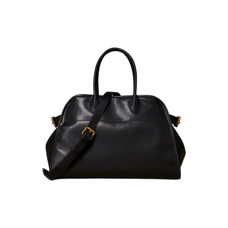 KAISER Cow Leather Shoulder Bag, Crossbody Bag, Handbag Large Size Women's Cognac/Black/Khaki-4