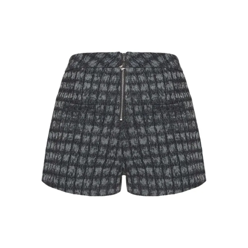 GIMING Denim Shorts Women's Blue Plaid-1
