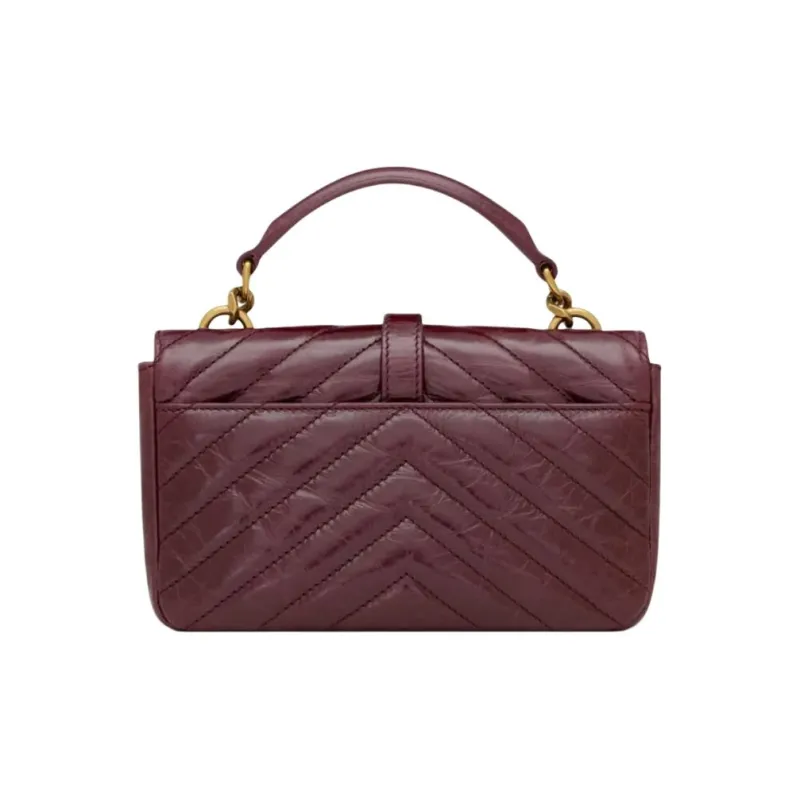 SAINT LAURENT College Calfskin One Shoulder Handbag Mini Women's Burgundy-4