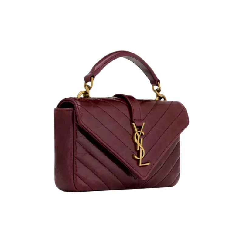 SAINT LAURENT College Calfskin One Shoulder Handbag Mini Women's Burgundy-2