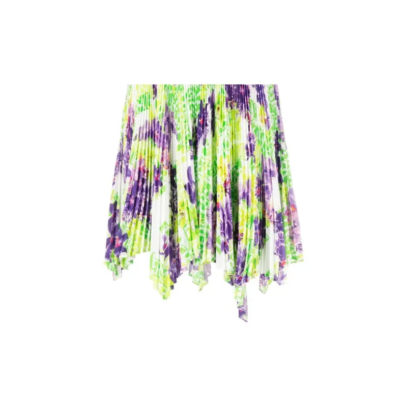 VERSACE Floral Printed Asymmetric Pleated Skirt-5
