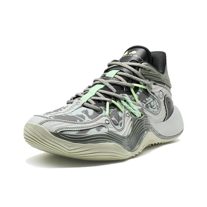 XTEP Lightweight Warm Coverage Mid Top Basketball Shoes Men's Gray Green-1
