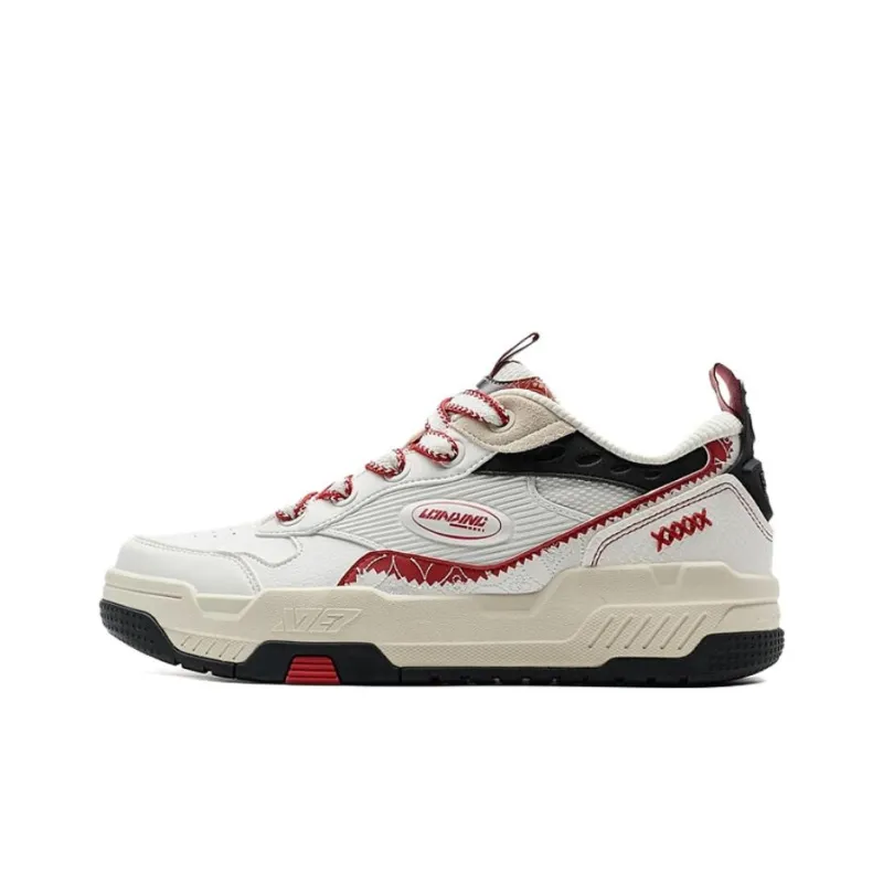 XTEP Warm Anti Slip And Wear Resistant Low Top Skateboard Shoes Men's White Black Red-0