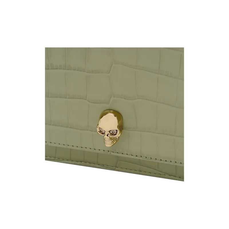 Alexander McQueen Embossed Crocodile Pattern Cow Leather Shoulder Bag Crossbody Bag Small Size Women's Green-4