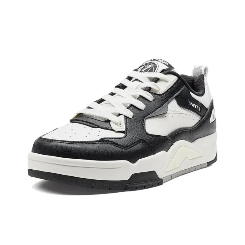 XTEP New Light Anti Slip Wear Resistant Low Top Skateboard Shoes Men's Black White-1