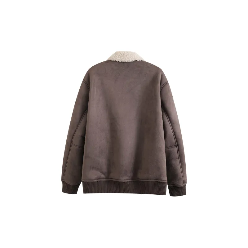 HARDY HARDY Velvet-feel Coat Unisex Coffee-1