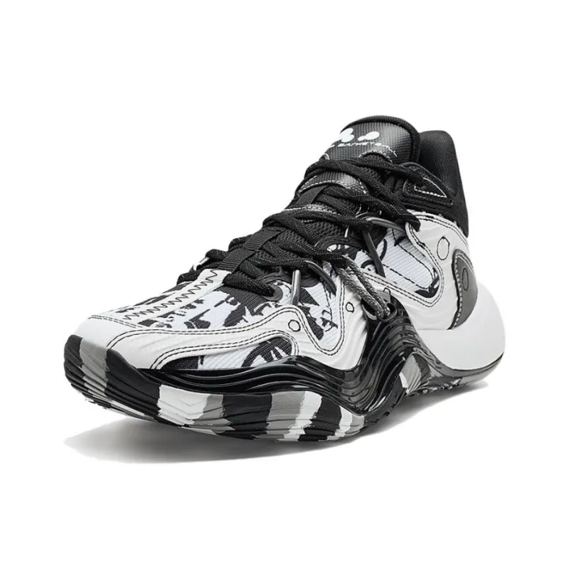 XTEP Lightweight Warm Coverage Mid Top Basketball Shoes Men's Black White Gray-1