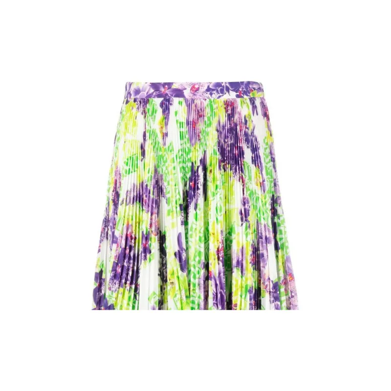VERSACE Floral Printed Asymmetric Pleated Skirt-4