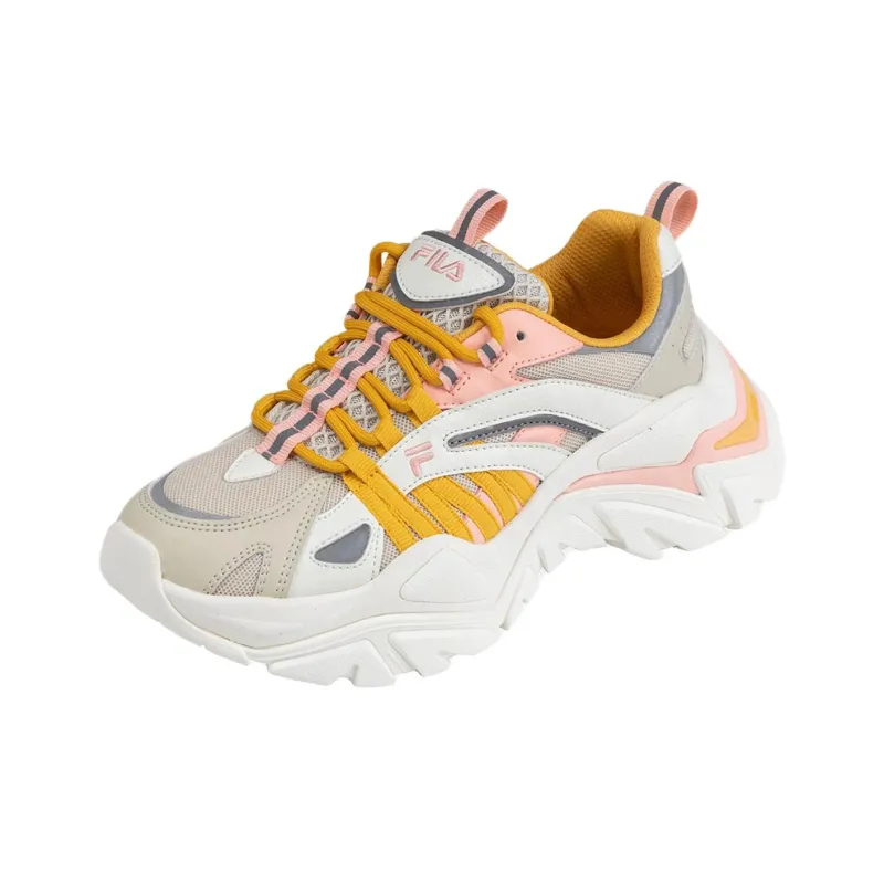 FILA Electrove Anti-Slip Wear-Resistant Low-Top Casual Shoes Women's White Yellow Beige-1