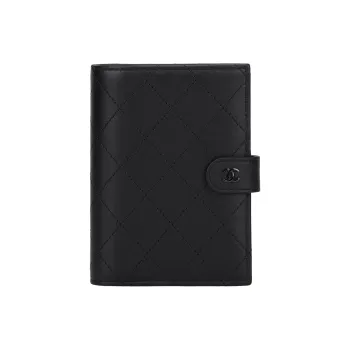 CHANEL Calfskin Passport Holder Women's Black