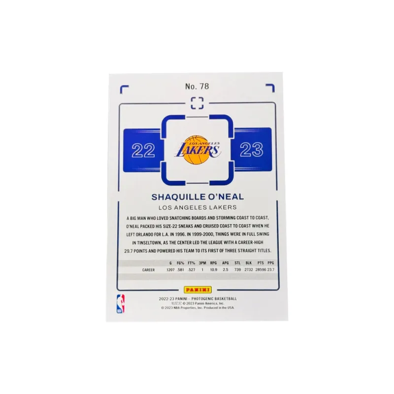 PANINI Large Shark O'Neal Lakers On Court Collection Classic Select Base Card O'Neal Good Condition Sports Cards 1 Pc-1