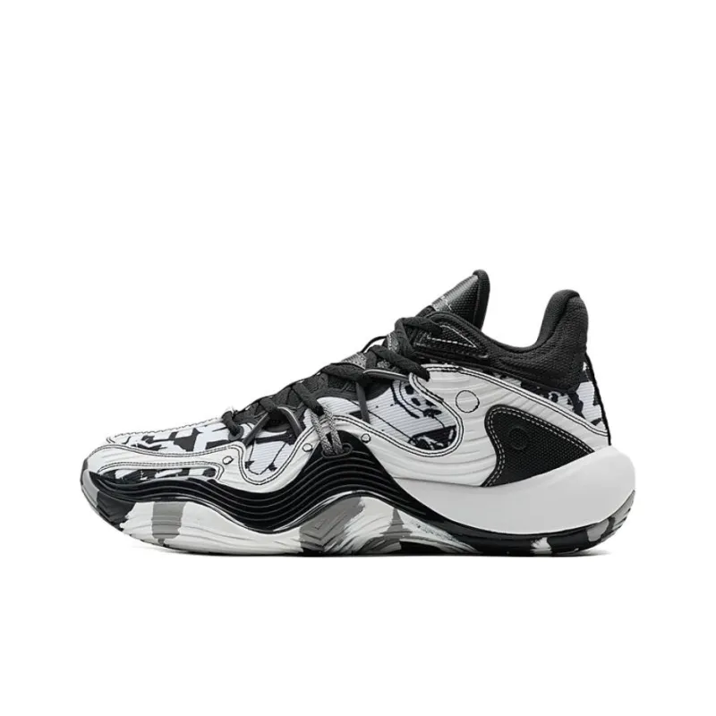 XTEP Lightweight Warm Coverage Mid Top Basketball Shoes Men's Black White Gray-0