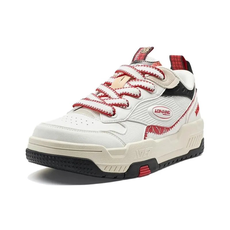 XTEP Warm Anti Slip And Wear Resistant Low Top Skateboard Shoes Men's White Black Red-1