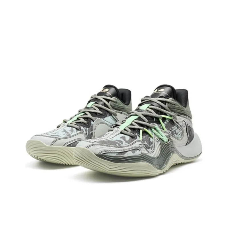 XTEP Lightweight Warm Coverage Mid Top Basketball Shoes Men's Gray Green-2