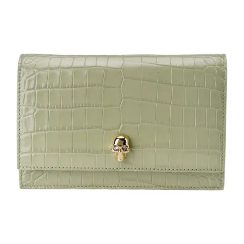 Alexander McQueen Embossed Crocodile Pattern Cow Leather Shoulder Bag Crossbody Bag Small Size Women's Green