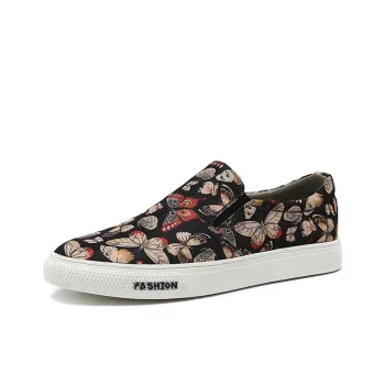 Ruomini Casual Shoes Men's Black Floral