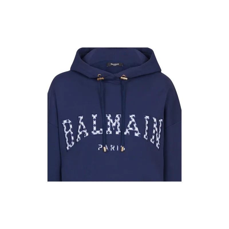 BALMAIN Paris Gingham Drawstring Hoodie-4