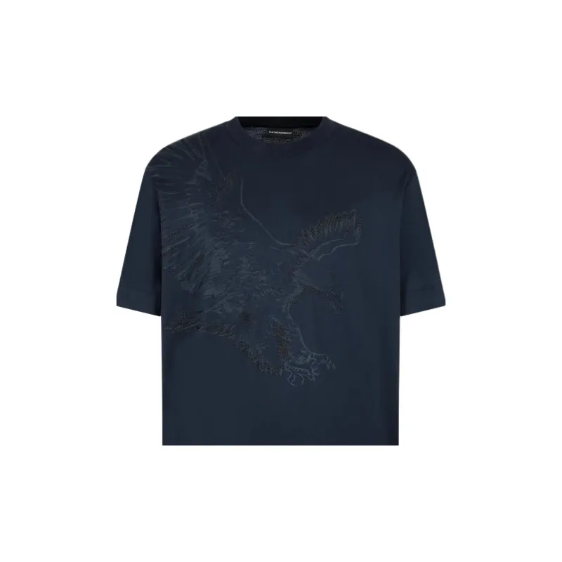 EMPORIO ARMANI Lyocell blend Jersey T shirt With Oversized Eagle Embroidery And Print-1
