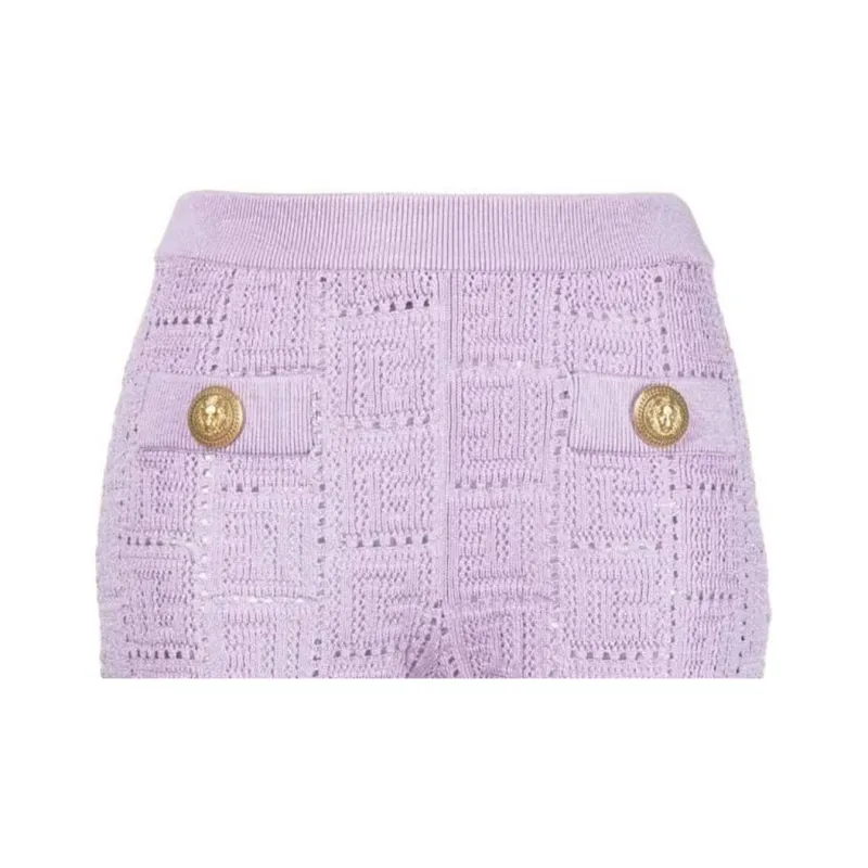 BALMAIN Monogram Mesh Knitted Shorts-4