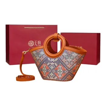 Pmsi Split Cow Leather With Textile Mom Bag, Shoulder Bag, Crossbody Bag, Handbag Medium Size Women's