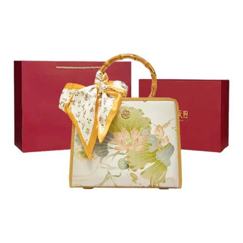 Pmsi Split Cow Leather With Mulberry Silk Bamboo Bag, Shoulder Bag, Crossbody Bag, Handbag Tubas Women's Khaki & Lotus
