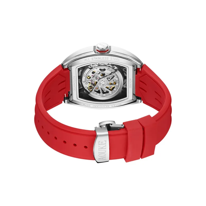 AOUKE Mechanical Movement Silicone Strap Watch Men's Watches Cut-Out Dial-26