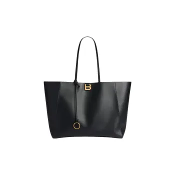 Balenciaga Hourglass Smooth Calf Leather Tote Bag, Shopping Bag, Shoulder Bag Large Size Women's Black