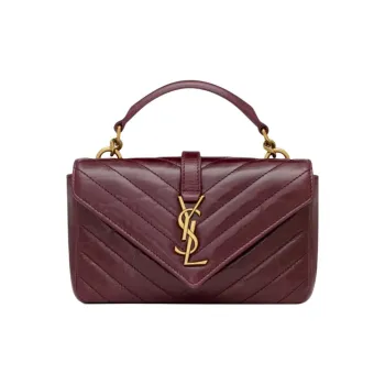 SAINT LAURENT College Calfskin One Shoulder Handbag Mini Women's Burgundy