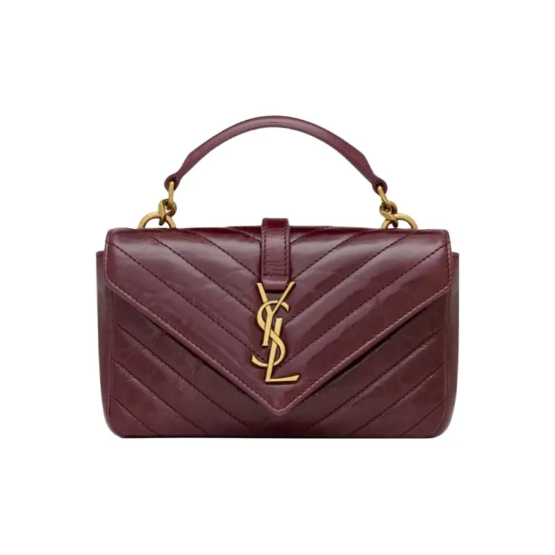 SAINT LAURENT College Calfskin One Shoulder Handbag Mini Women's Burgundy-0