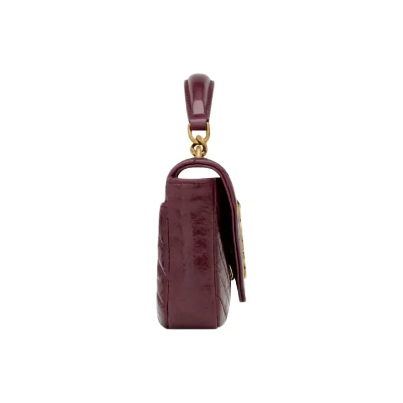 SAINT LAURENT College Calfskin One Shoulder Handbag Mini Women's Burgundy-3
